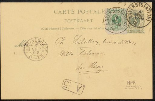 Postcard to Philip Zilcken
