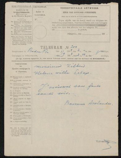 Telegram to Philip Zilcken