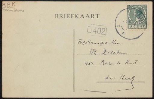Postcard to Philip Zilcken