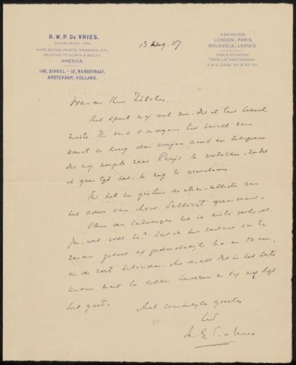 Letter to Philip Zilcken