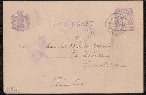Postcard to Philip Zilcken