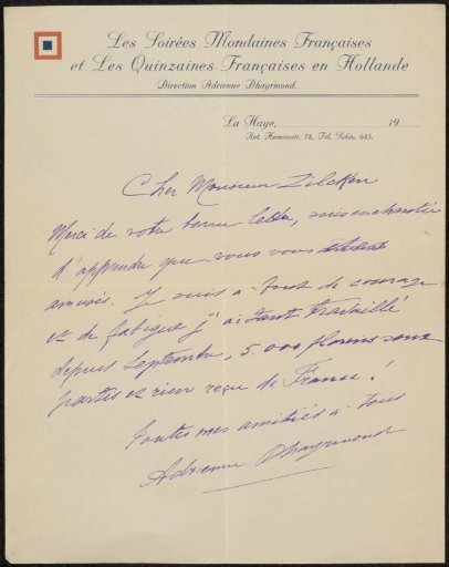Letter to Philip Zilcken