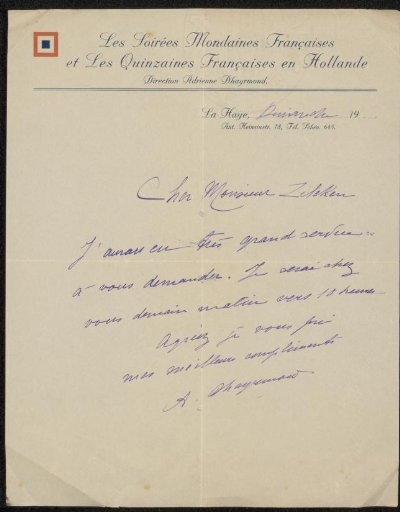 Letter to Philip Zilcken