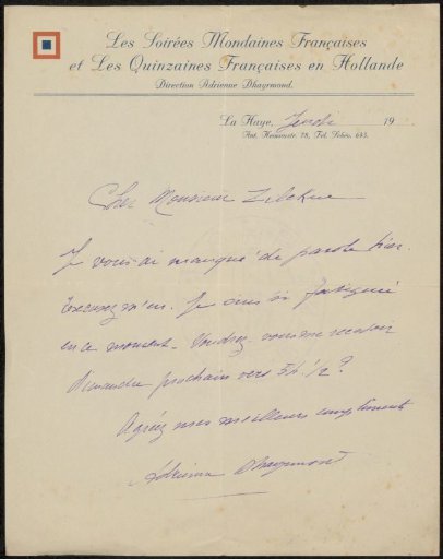 Letter to Philip Zilcken