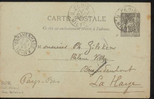Postcard to Philip Zilcken