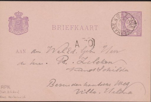 Postcard to Philip Zilcken