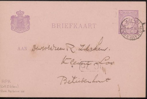 Postcard to Philip Zilcken