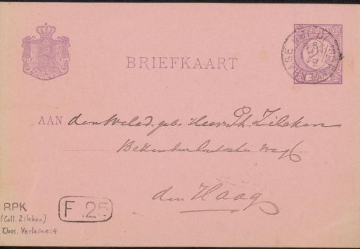 Postcard to Philip Zilcken