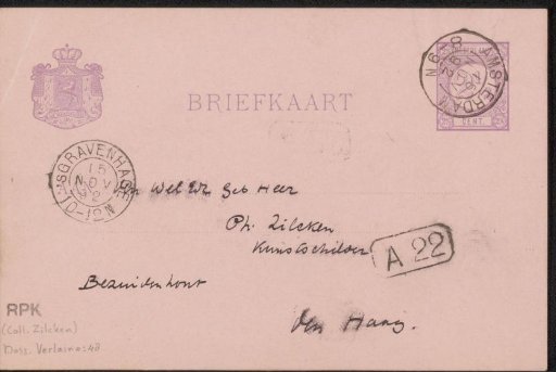 Postcard to Philip Zilcken