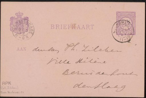 Postcard to Philip Zilcken