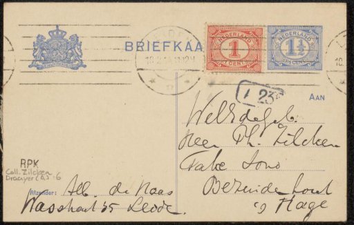 Postcard to Philip Zilcken