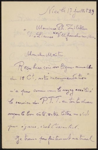 Letter to Philip Zilcken
