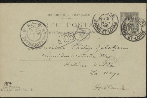 Postcard to Philip Zilcken