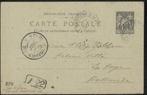 Postcard to Philip Zilcken