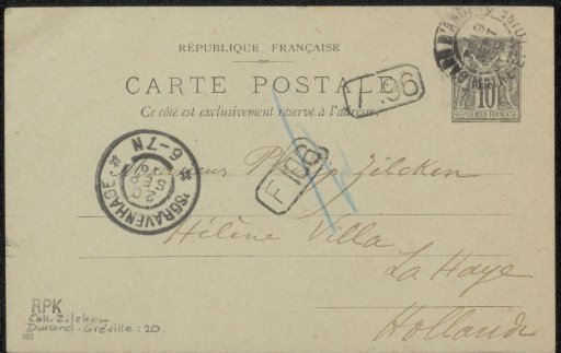 Postcard to Philip Zilcken