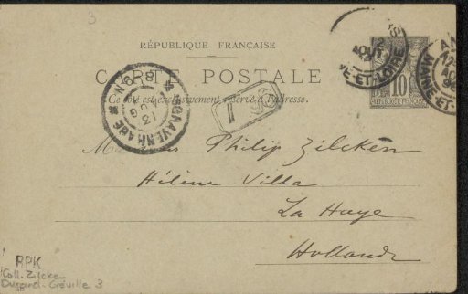 Postcard to Philip Zilcken