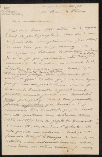 Letter to Philip Zilcken