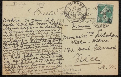 Postcard to Philip Zilcken