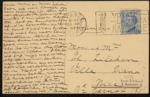 Postcard to Philip Zilcken