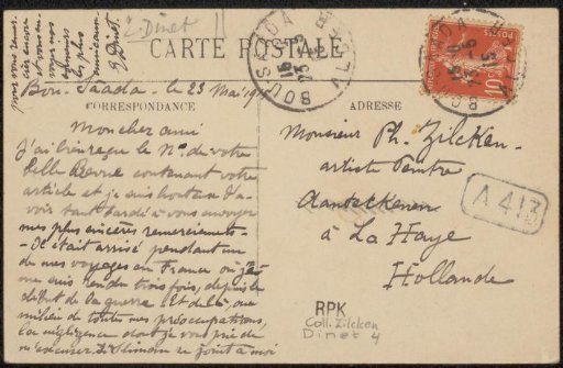 Postcard to Philip Zilcken