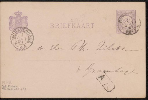 Postcard to Philip Zilcken