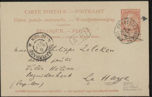 Postcard to Philip Zilcken