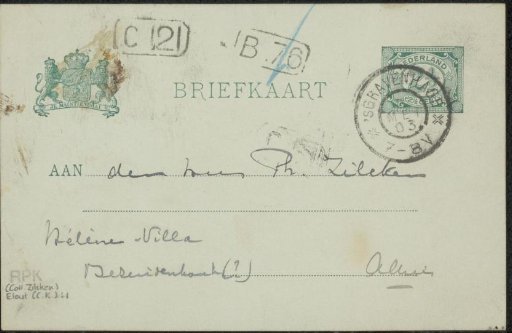Postcard addressed to Philip Zilcken