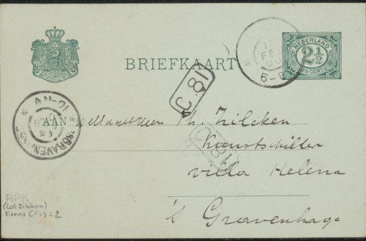 Postcard to Philip Zilcken