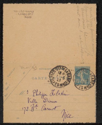 Postcard to Philip Zilcken