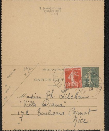 Postcard to Philip Zilcken