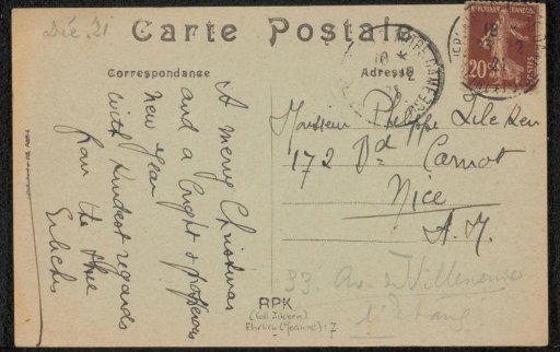 Picture postcard to Philip Zilcken