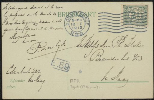 Postcard to Philip Zilcken
