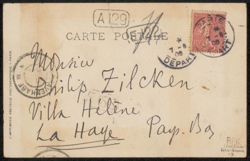 Picture postcard to Philip Zilcken