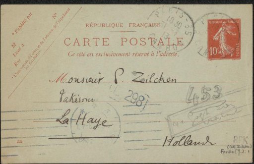 Postcard to Philip Zilcken