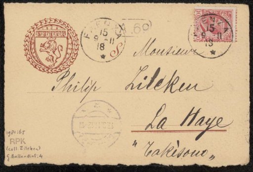 Postcard to Philip Zilcken