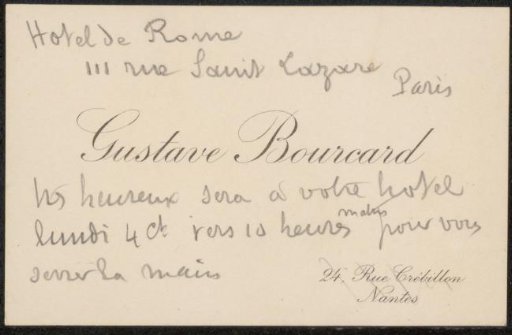 Calling card to Philip Zilcken