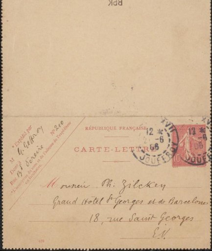 Postcard to Philip Zilcken