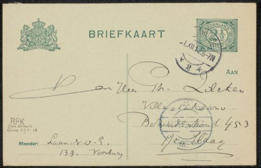 Postcard to Philip Zilcken