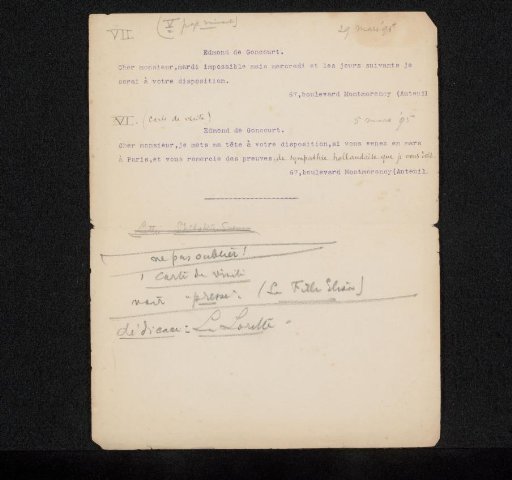 Calling card to Philip Zilcken