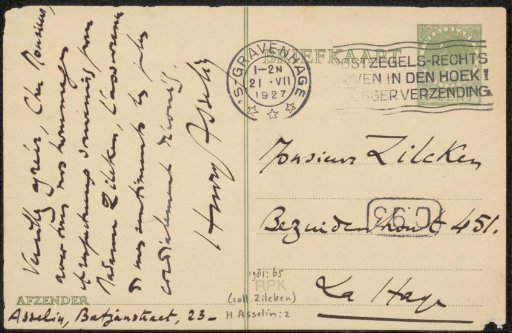 Postcard to Philip Zilcken