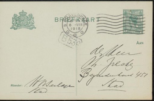Postcard to Philip Zilcken