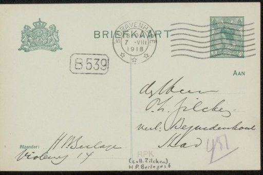 Postcard to Philip Zilcken