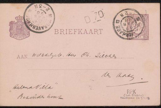 Postcard to Philip Zilcken