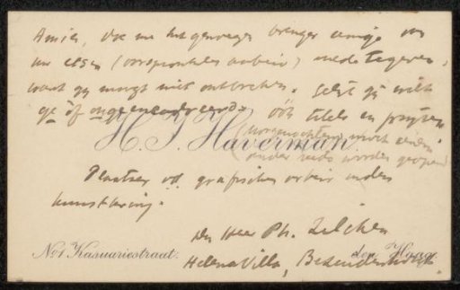 Calling card to Philip Zilcken