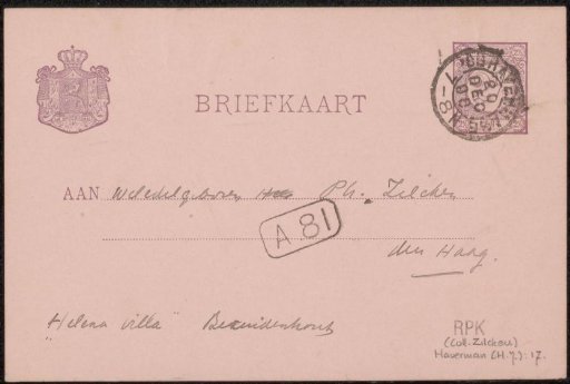 Postcard to Philip Zilcken