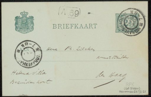 Postcard to Philip Zilcken