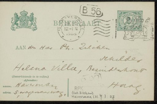 Postcard to Philip Zilcken