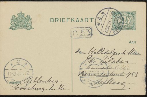 Postcard to Philip Zilcken