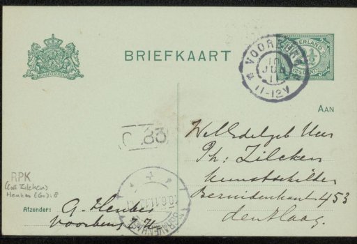 Postcard to Philip Zilcken