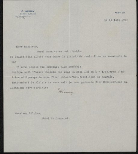 Letter to Philip Zilcken